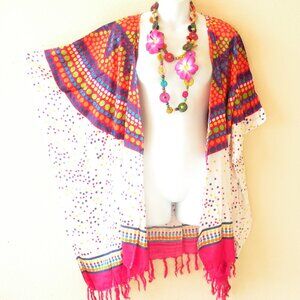 CB163 Polka Dot Plus Cardigan Duster Kaftan Batwing Jacket Coat Cover - S to 5X